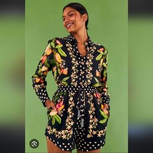 SOLD OUT FARM RIO COCOA PARADISE DRAWSTRING SHORTS Linen  Anthropologie Small